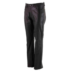 Womens Real Black Cowhide Leather Five Pockets Bikers Trousers Pants Breeches
