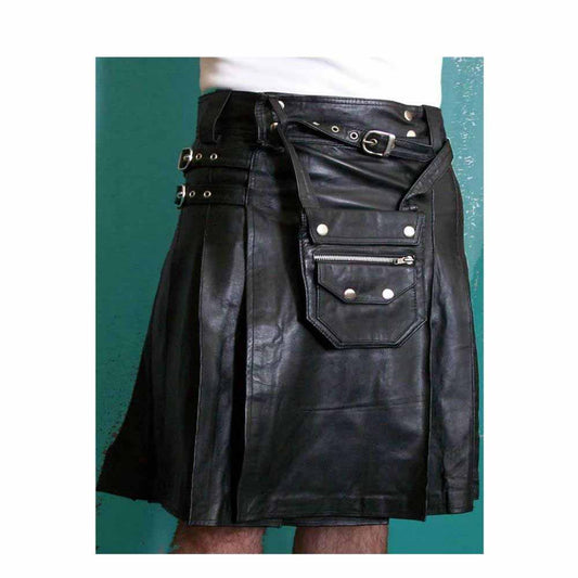 MEN'S GENUINE LEATHER KILT with SPORRAN Choice of Length and Size