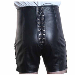 Men's Leather Corset Shorts with High Waist And Steel Boning