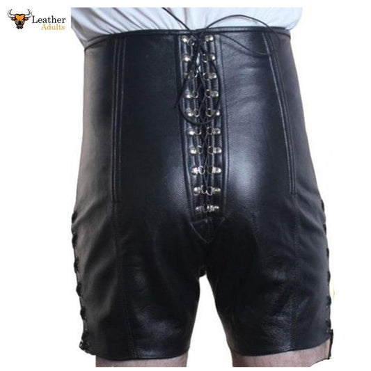 Men's Leather Corset Shorts with High Waist And Steel Boning
