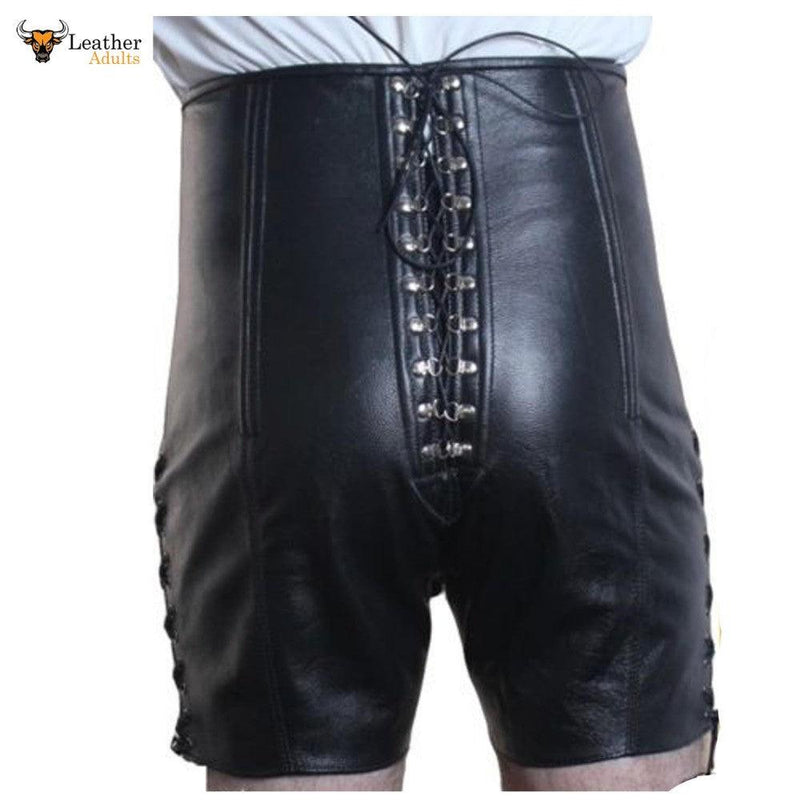 Men's Leather Corset Shorts with High Waist And Steel Boning