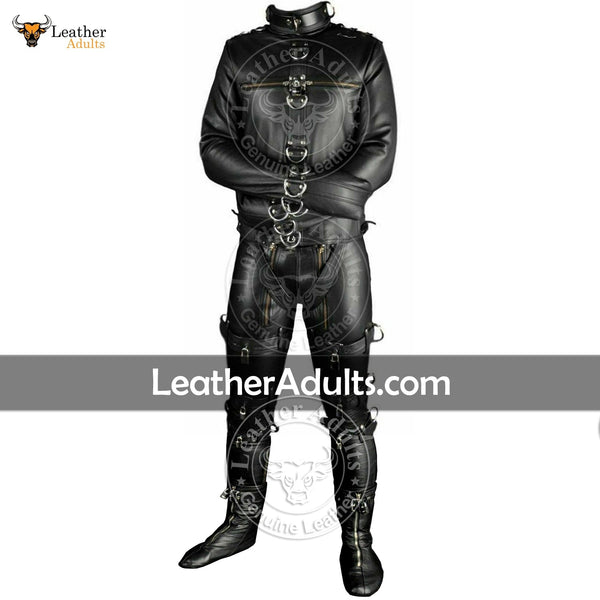 Mens Real Leather Straitjacket and Trousers with Leather Lining Heavy Duty BDSM