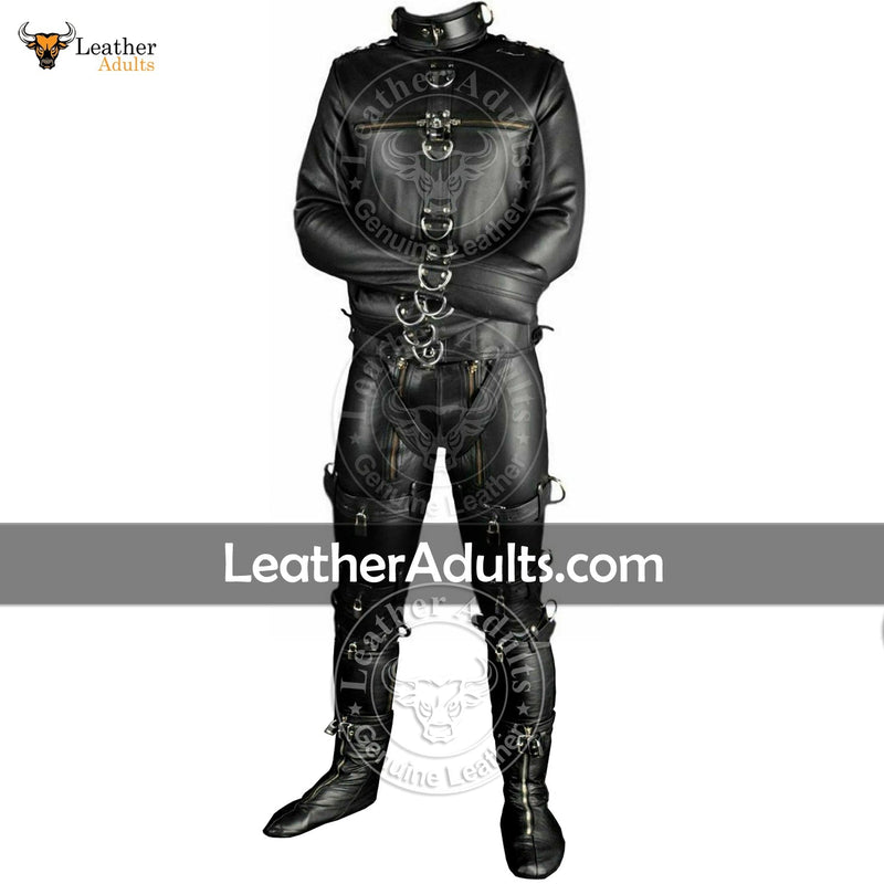 Mens Real Leather Straitjacket and Trousers with Leather Lining Heavy Duty BDSM