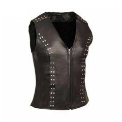 Ladies Soft Black Real Lambskin Leather Bikers Waistcoat Vest W5