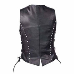 Womens Soft Leather Waistcoat Vest With Detailed Side Lacing Biker Style Vest
