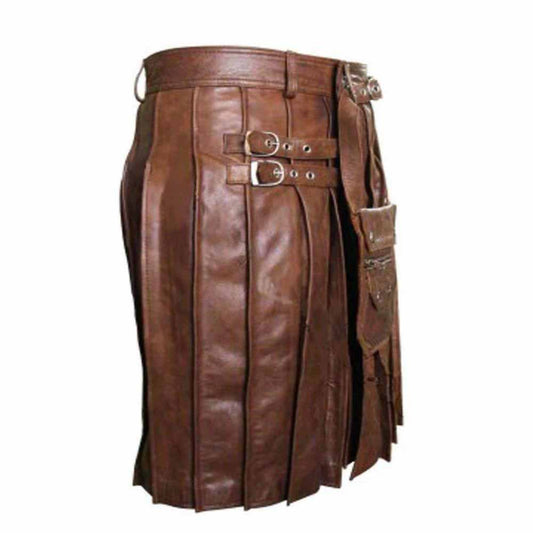 Brown Skipper Leather Beautiful Pleated Kilt & Sporran – K7 – BRW