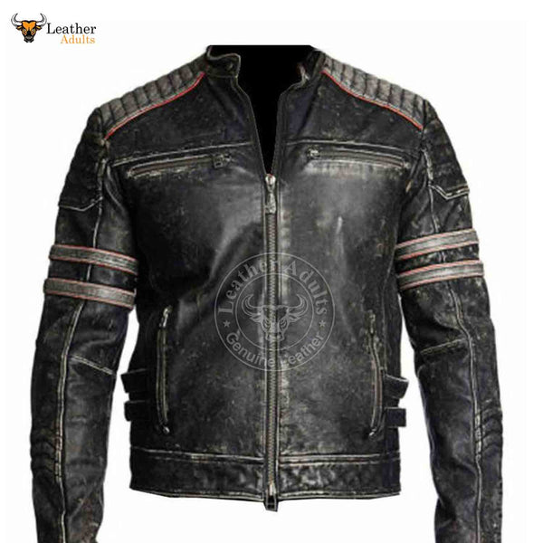 Retro 1 Men's Vintage Motorcycle Cafe Racer Biker Black Real Leather Jacket