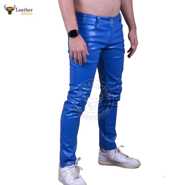 Blue leather sales pants mens