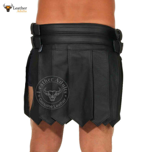 Mens Black Cowhide Leather Roman Gladiator Skirt Kilt Gothic Belt and Buckles Kilt LARP ALL SIZES