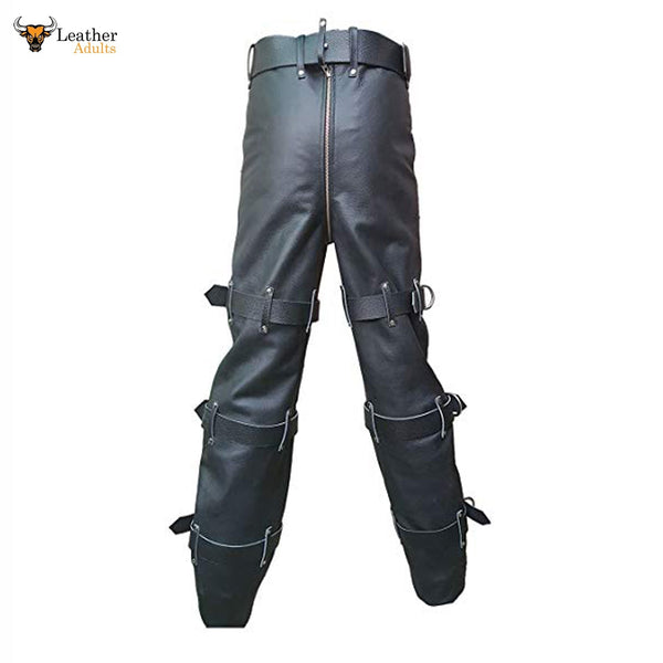 Black Leather Locking Bondage Chastity Jeans With Rear Zip – CJ