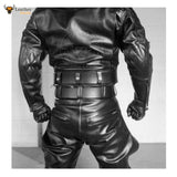 Mens Black Real Cowhide Leather Pants Trousers BLUF Pants Lederjeans Breeches