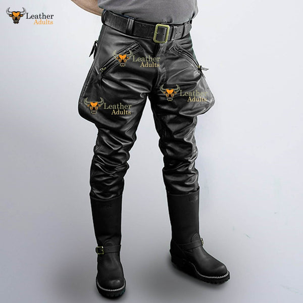 Mens Real Cowhide Leather Pants Trousers Lederjeans BLUF Pants Lederhosen Breeches