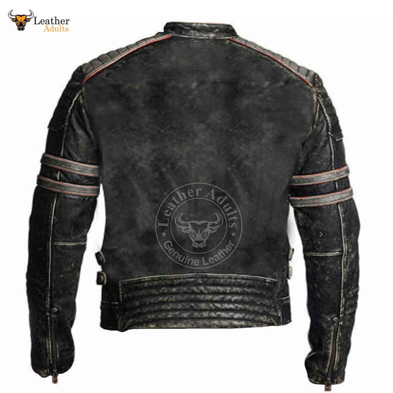 Retro 1 Men's Vintage Motorcycle Cafe Racer Biker Black Real Leather Jacket