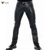 Men's Genuine Lambskin Seamless Skinny Pants Five pockets Jeans Style Premium Kink