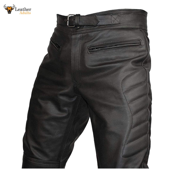 Mens Black Real Cowhide Leather Bikers Trousers Bikers Jeans Bikers Pants
