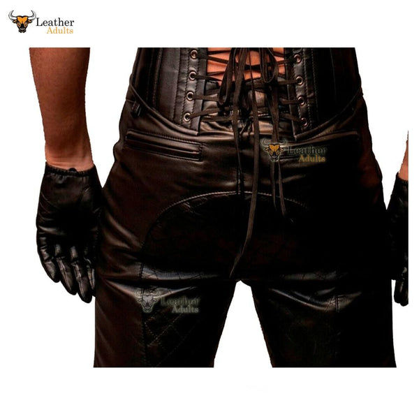 Mens Real Cow Leather Black Clubwear Shorts with Full Front to Rear Zip
