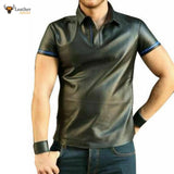 Men's Real Lambs Leather Polo Short Sleeve Shirt With Choice Of Piping