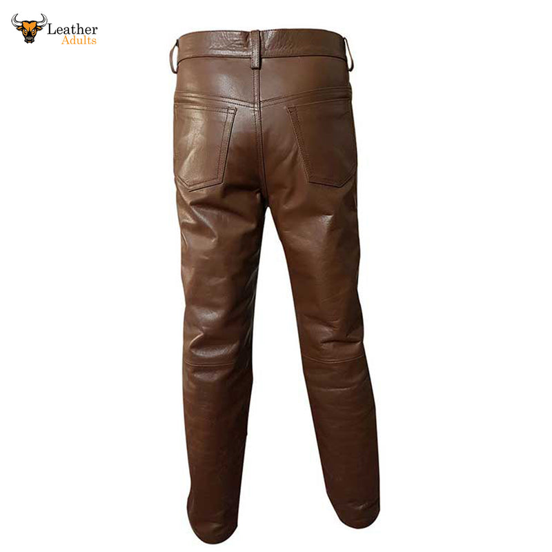 Mens Brown Cow Leather Sleek and Sexy 501 Style Jeans BLUF Pants Bikers Trousers