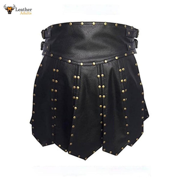 Mens Black Real Cowhide Leather Gladiator Kilt - K6
