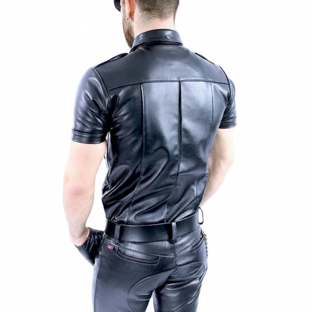 Men’s Real Lamb Leather Police Uniform Shirt Short Sleeves Shirt IN 3 – Wintex International Men’s Real Lamb Leather Police Uniform Shirt Short Sleeves Shirt IN 3 – Wintex International