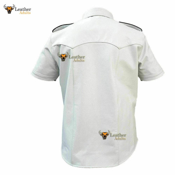 MEN'S REAL LEATHER White Police Military Style Shirt BLUF ALL SIZE Shirt