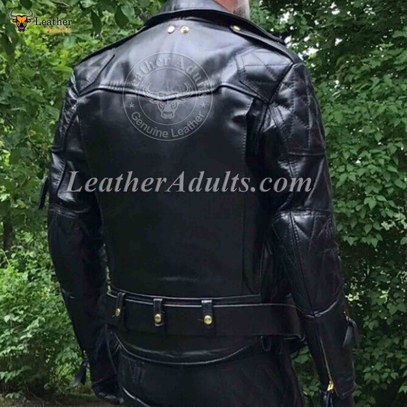 Men's Real Cowhide Leather Quilted Panels Bikers Jacket Thick Cow Leather BLUF Bikers Jacket