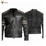 Retro 1 Men's Vintage Motorcycle Cafe Racer Biker Black Real Leather Jacket