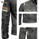 Men's Biker Vintage Motorcycle Café Racer Retro 2 Moto Distressed Leather Jacket