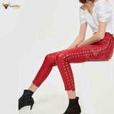 Women's Real Leather Laces Up Slim Fit Pants – Sexy Side Laces Up Red –  Wintex International