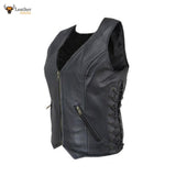 Ladies Genuine Leather Side Laced Waistcoat Vest Sexy Biker