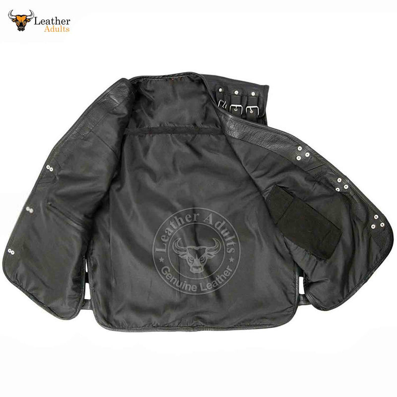 Mens Genuine Black Leather Motorcycle Vest Club wear Biker Rider Motorbike Vest