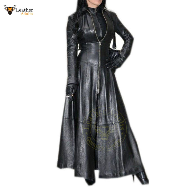 Womens Ladies Real Black Nappa Leather Trench Steampunk Gothic Matrix Coat Jacket