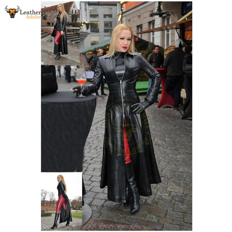 Womens Ladies Real Lambskin Black Nappa Leather Trench Steampunk Gothic Matrix Coat Jacket