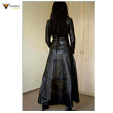 Womens Real Leather Long Black Leather Dress Gown Suit Gothic Trench Coat