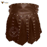 MENS BROWN LEATHER GLADIATOR KILT – K6