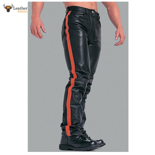 liner trække sig tilbage henvise Mens Black Cowhide Leather Jeans Style Pants BLUF Breeches Red Striped –  Leather Adults