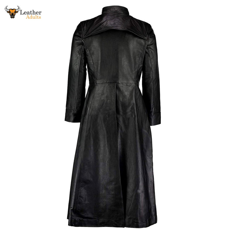 Mens Black Cowhide Leather Goth Long Coat Steampunk Gothic Van Helsing Matrix Trench Coat