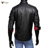 Men's Real Lambs Leather Police Military Style Shirt Cuir Bluf Red and Black Contrast Shirt