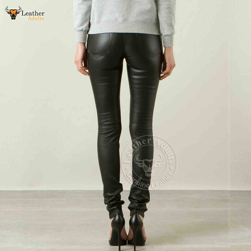 Women Real Leather Trousers Classic Skinny Pants Slim fit Leggings