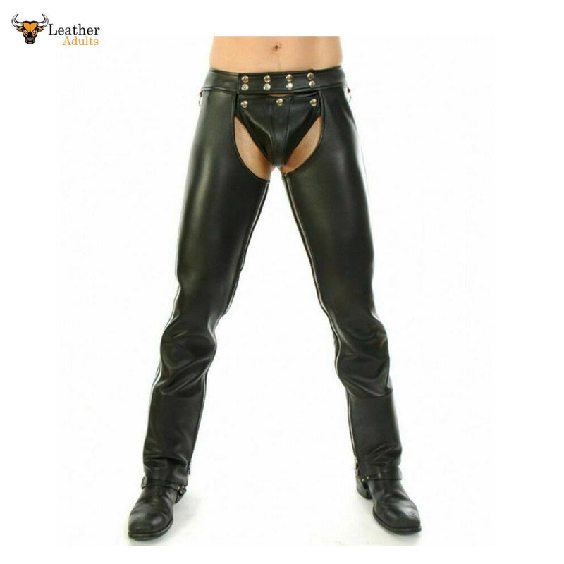 Mens Real Leather Chaps Leder Fetish Gay Jeans Pants Gay Chaps Bikers Trousers