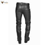 Men's Cowhide Leather Carpenter Pants Bikers Pants Slim Fit Gay Pants Trousers