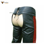 Men's Real Bikers Chaps Leather Chaps Red Stripes Leather Gay Chaps with Jockstrap