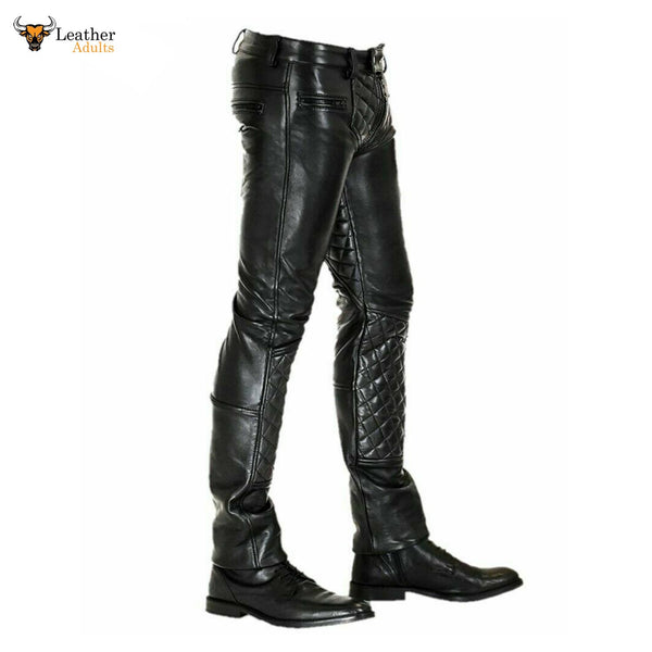 Men's Original Leather Trouser Jeans Breeches Padded Pants BLUF Lederhosen Bikers