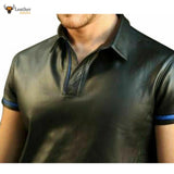 Men's Real Lambs Leather Polo Short Sleeve Shirt With Choice Of Piping