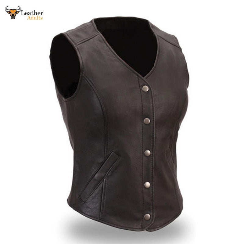 Ladies GENUINE LEATHER SEXY WAISTCOAT VEST BIKER Waistcoat Vest