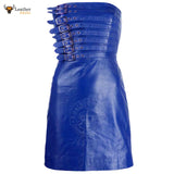 Womens Real Blue Leather Hot Party Dress Casual Wear Buckle Dress Frock Skirts