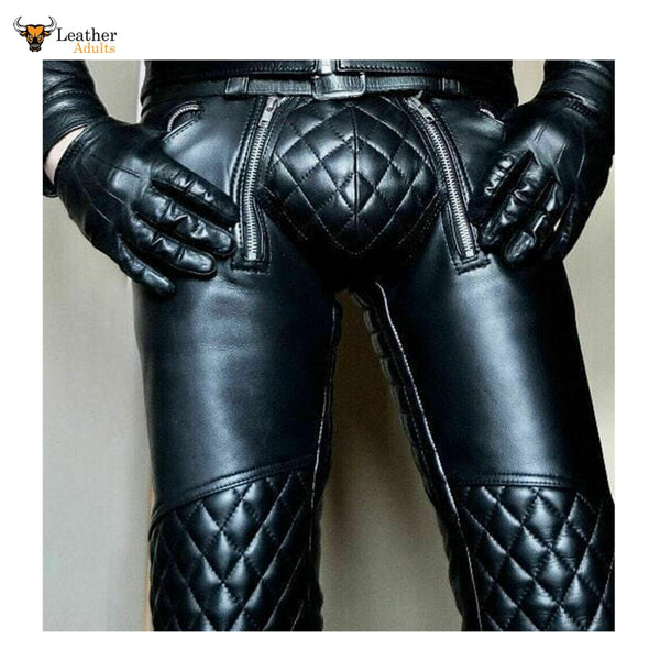 Men's Real Cowhide Leather Pants Punk Kink Jeans Trousers BLUF Pants Bikers Kink