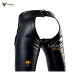 Mens Black Real Cowhide Leather Chaps Bikers Chaps Gay Interest Trousers BLUF Pants