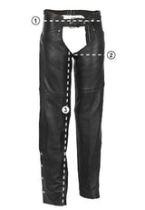 Men's Real Bikers Chaps Leather Chaps Red Piping Leather Gay Chaps Trousers With Jockstrap