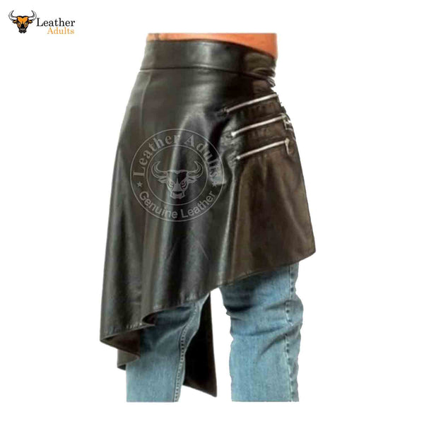 Handmade Men Real Black Cowhide LEATHER Gladiator Kilt Sexy Traditional Costume Clubwear LARP